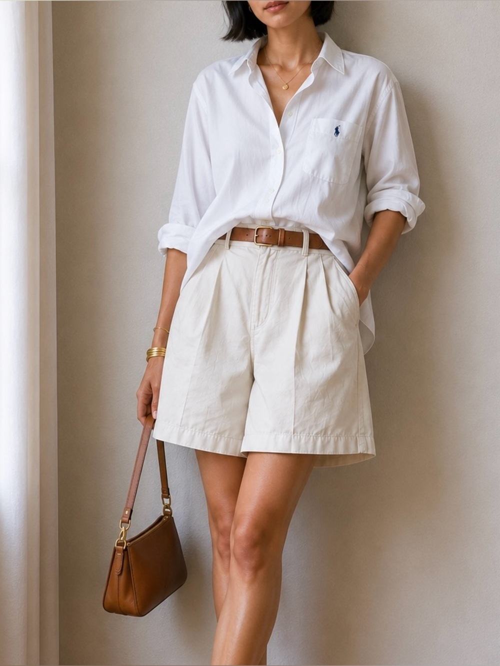 Vintage Y2K Dockers Ivory Pleated Chino Shorts Minimal Quiet Luxury